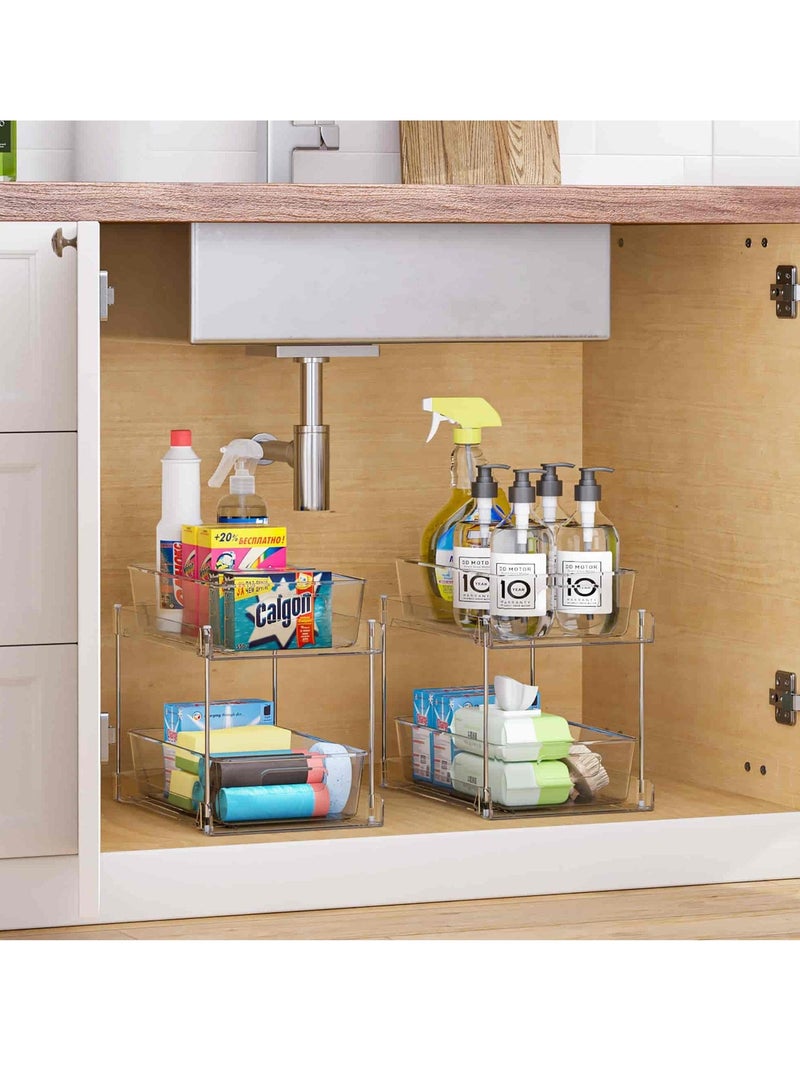 أنمي 2 الطبقة التخزين المنظم ، 2 حزمة واضحة تحت بالوعة المنظمون الغرور مكافحة تخزين الحاويات ، الطب مجلس الوزراء أدراج صناديق ، الانسحاب منظمة مع المسار ل مخزن ، المطبخ - Image 3