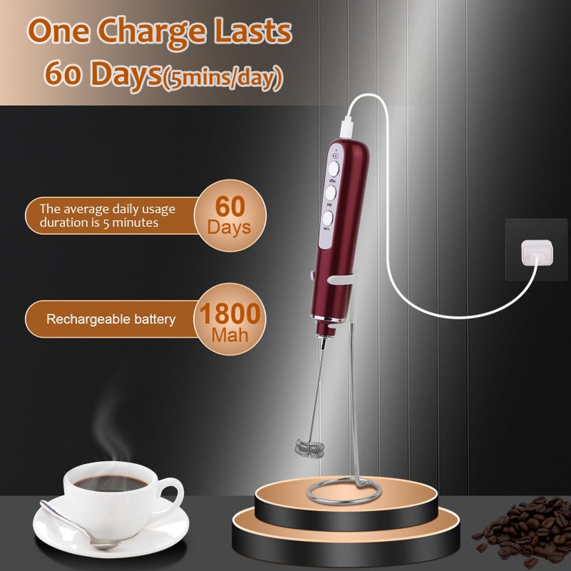 Dejaf Milk Frother Wand Rechargeable Handheld Frother For Coffee,Batidora De Mano Electrica Coffee Bar Accessories Kitchen Appliances Essentials Electric Frother Gift For Women Men (Black) - Image 2