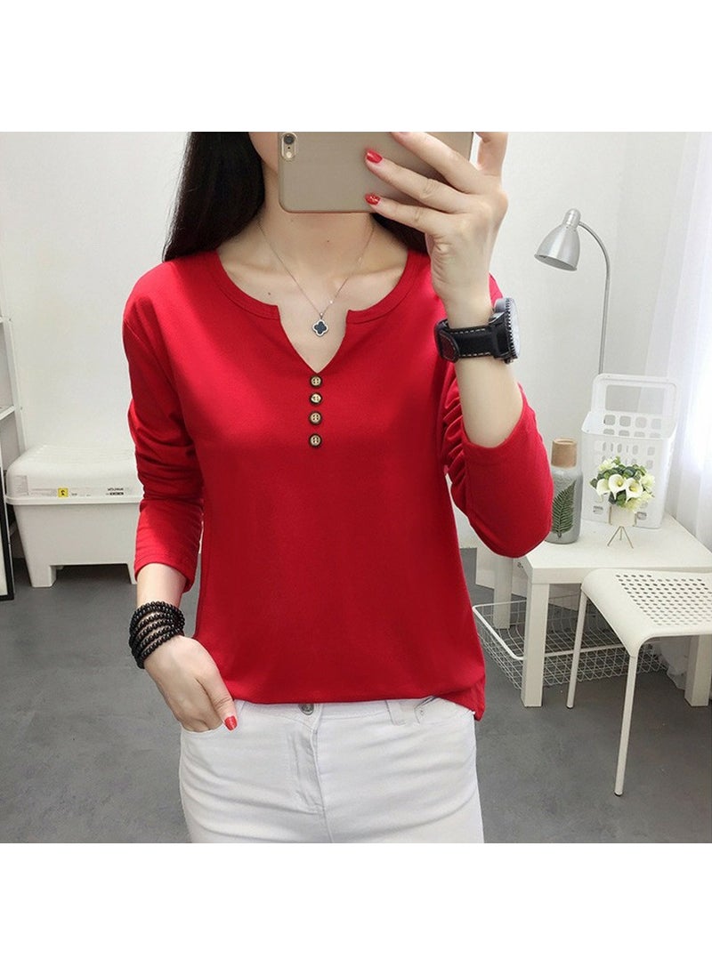 1 x 5 pcs 2022 Autumn Collection New Long Sleeve T-shirt Womens Cotton Slimming Solid Color Button Versatile Body Conscious Top MYTD#81# Red - pzsku/Z45A5FE186871AF81E6EEZ/45/_/1741688025/58e29dc4-2f3e-4b92-8cf2-ad0936def67d