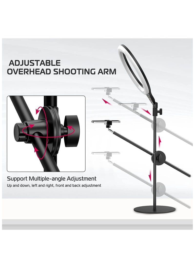 Ulanzi - [Upgraded Base] Ring Light Desk with Horizontal Boom Arm, 10" Ring Light with Phone Tripod Stand, 3500k-6500K Dimmable, Ring Light with Phone Holder for Video Recording, Live Stream, Portrait, Makeup - Image 1