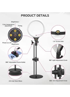 Ulanzi [Upgraded Base] Ring Light Desk with Horizontal Boom Arm, 10" Ring Light with Phone Tripod Stand, 3500k-6500K Dimmable, Ring Light with Phone Holder for Video Recording, Live Stream, Portrait, Makeup  - Image 4