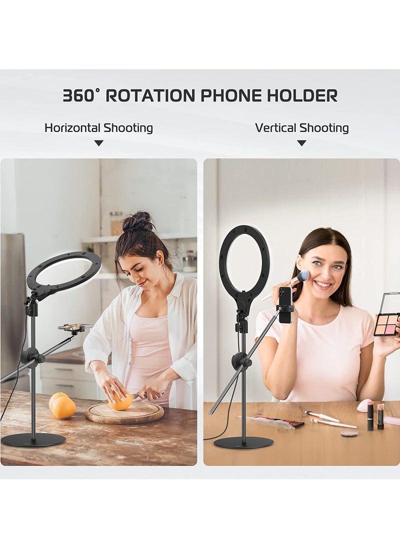 Ulanzi - [Upgraded Base] Ring Light Desk with Horizontal Boom Arm, 10" Ring Light with Phone Tripod Stand, 3500k-6500K Dimmable, Ring Light with Phone Holder for Video Recording, Live Stream, Portrait, Makeup - Image 1