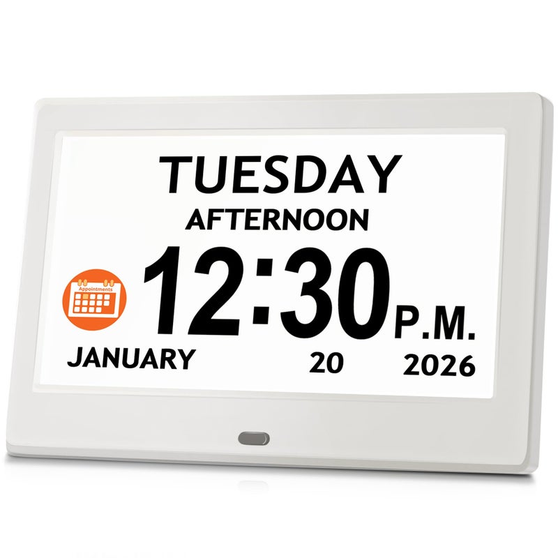 Pastigio 7'' Digital Clock, Dementia Clock With Date And Time, 10 Reminders, 6 Alarms, Auto-Dimming, Auto DST, Remote Control, Large Display Alarm Clock For Seniors, Gifts For People With Dementia, White - Image 1
