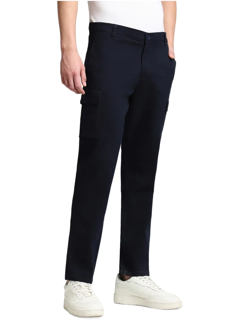 Dennis Lingo Navy Cargo Trousers for Men, Slim Fit, Cotton Lycra