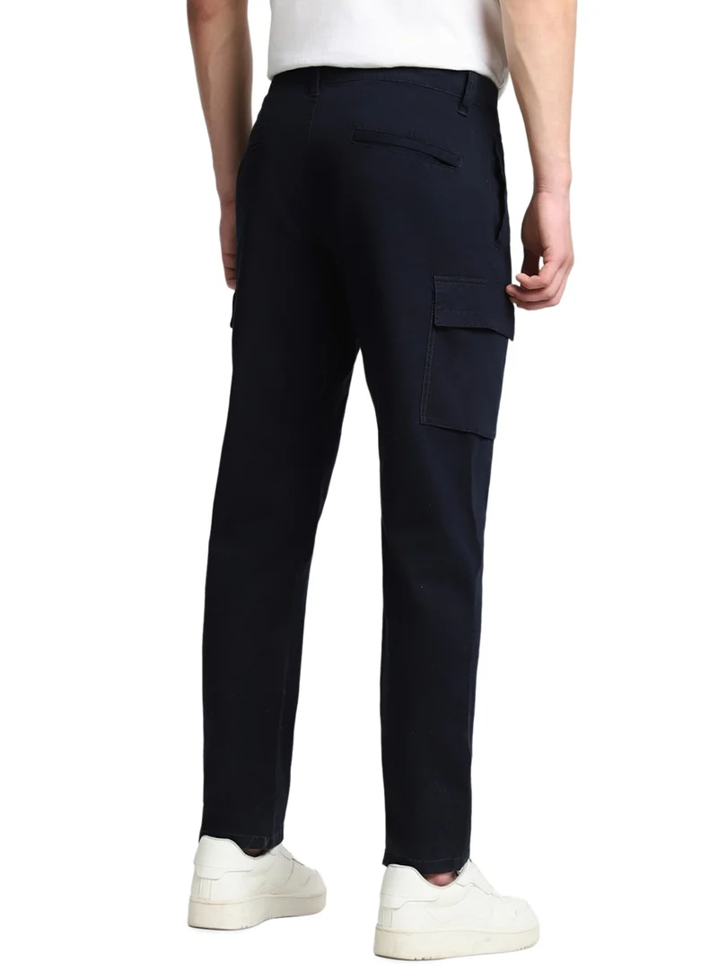 Dennis Lingo Navy Cargo Trousers for Men, Slim Fit, Cotton Lycra