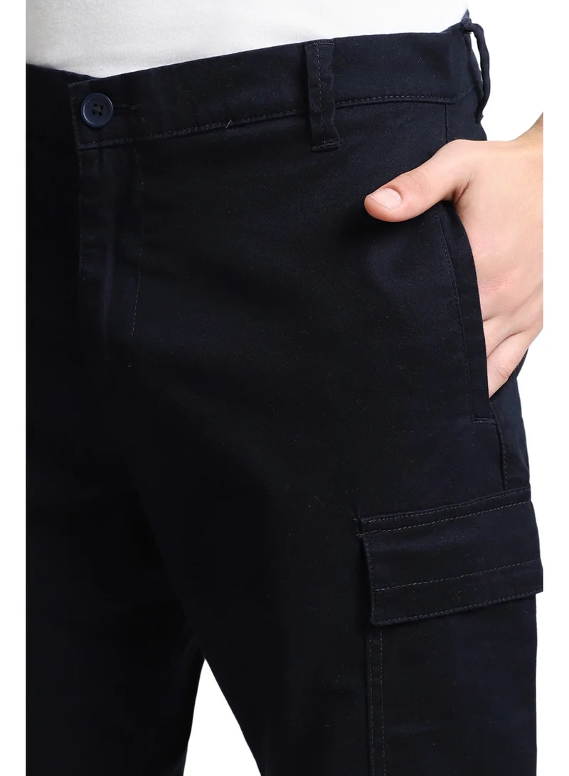 Dennis Lingo Navy Cargo Trousers for Men, Slim Fit, Cotton Lycra