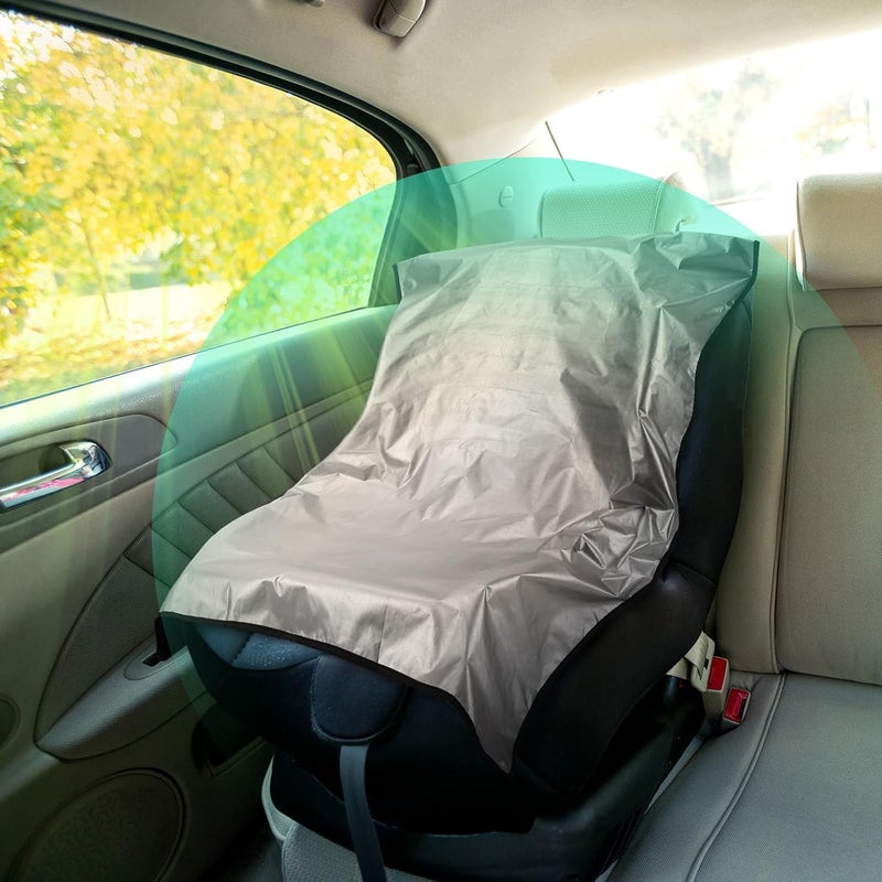 BBTO 2 Pcs Car Seat Sun Shade Cover Car Seat Cooler Toddler Car Seat Cover Heat Protector Reflective Baby Seat Covers Keep Baby Cool and Child Safety for Travel Strap StyleSilver Coated Cloth - Image 3