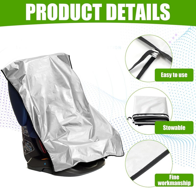 BBTO 2 Pcs Car Seat Sun Shade Cover Car Seat Cooler Toddler Car Seat Cover Heat Protector Reflective Baby Seat Covers Keep Baby Cool and Child Safety for Travel Strap StyleSilver Coated Cloth - Image 5