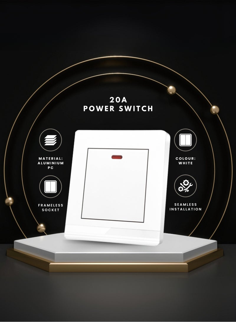 Vmax 20A Power Switch with Neon Indicator Light - White - 250V 1 Gang Double Pole Switch with Earth - Image 1