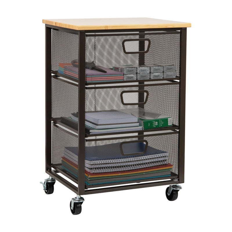 Mind Reader Mind Reader Cart with Drawers Office Organizer Storage Bathroom Metal Mesh 1575L x 13W x 2425H Black 