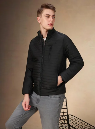 Dennis Lingo Men's Black 100% Polyester Solid Regular Fit Jacket