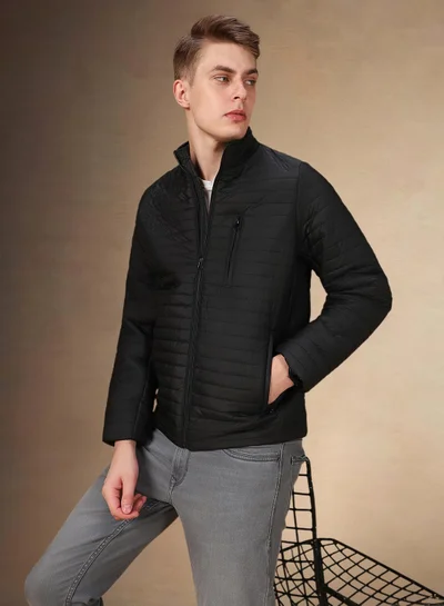 Dennis Lingo Men's Black 100% Polyester Solid Regular Fit Jacket