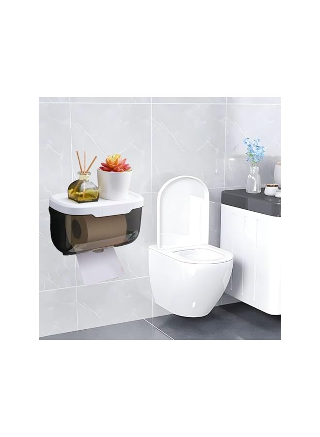 S-TOP Toilet Paper Holder Wall Mount,Wall Mounted Waterproof Bathroom Roll Holder, Plastic Transparent Full Covered Toilet Paper Roll Protector,for Bathroom Kitchen(Black) - Image 5