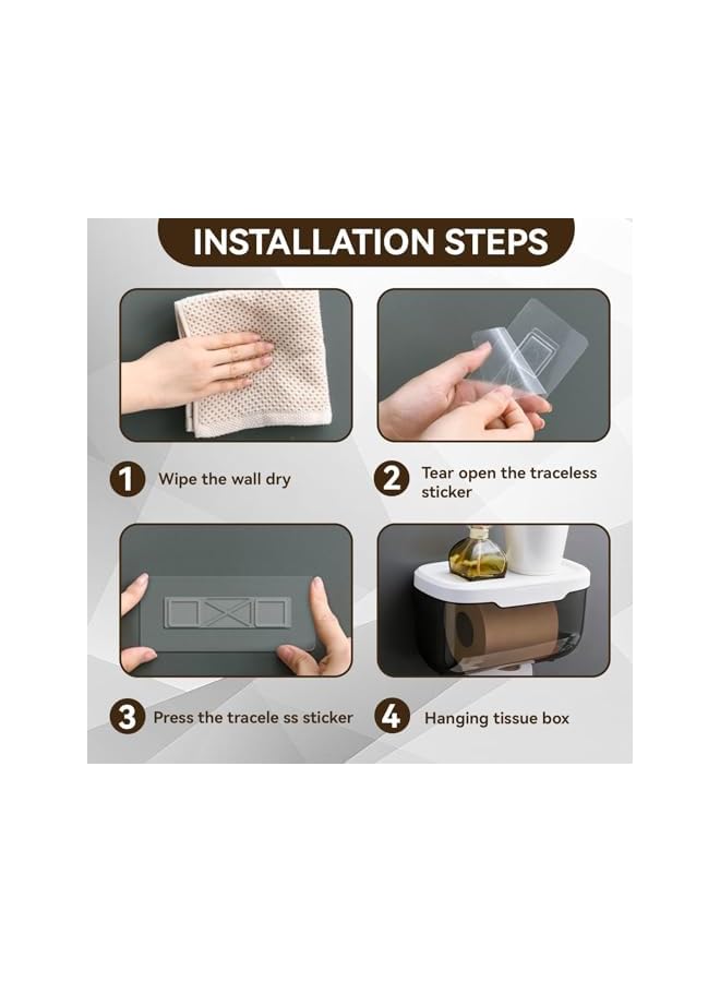 S-TOP Toilet Paper Holder Wall Mount,Wall Mounted Waterproof Bathroom Roll Holder, Plastic Transparent Full Covered Toilet Paper Roll Protector,for Bathroom Kitchen(Black) - Image 2