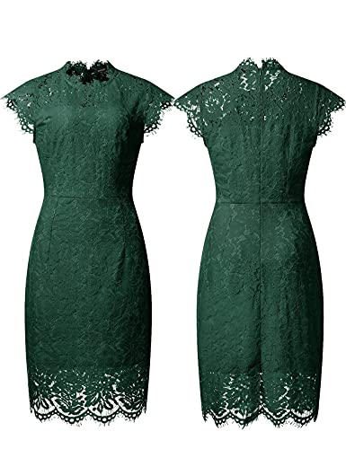MEROKEETY Women's Sleeveless Lace Floral Elegant Cocktail Dress Crew Neck Knee Length for Party, Dark Green, Small - Image 5