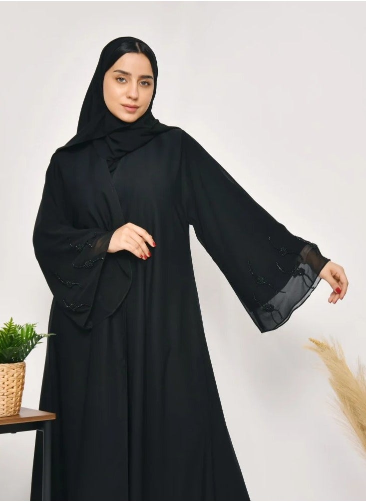 عبايات لمحة - عباية الأناقة بأكمام واسعة وشك أسود - Image 1