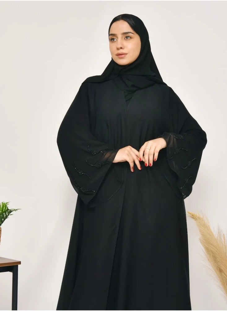 عبايات لمحة - عباية الأناقة بأكمام واسعة وشك أسود - Image 1