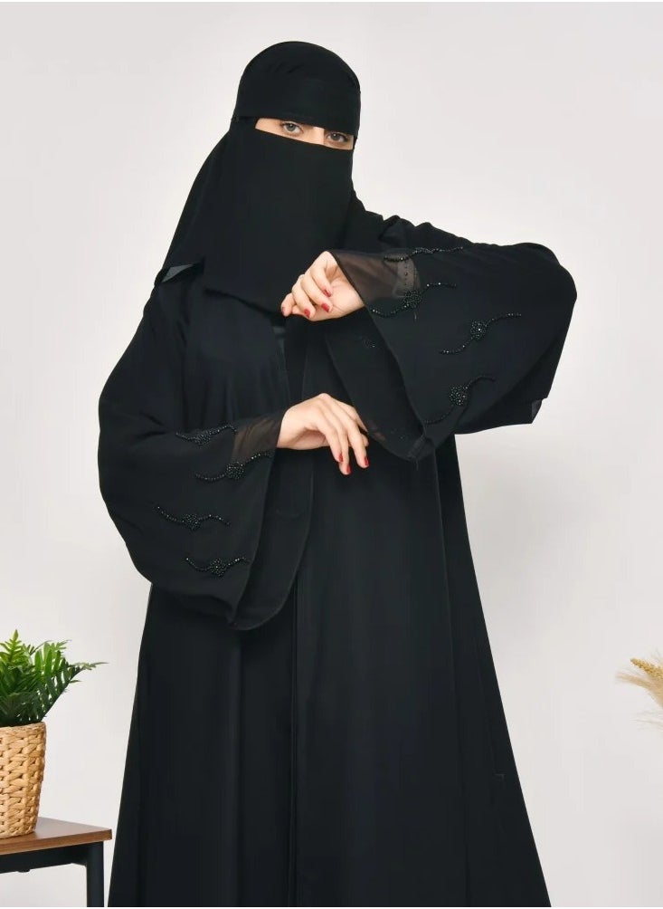 عبايات لمحة - عباية الأناقة بأكمام واسعة وشك أسود - Image 1