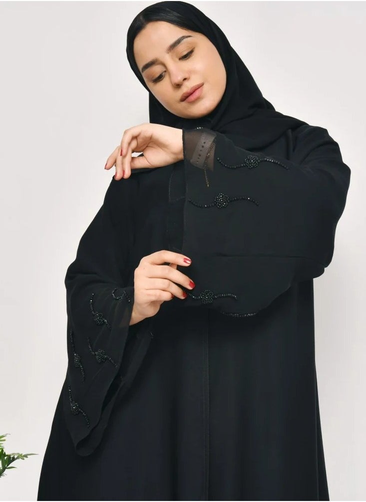 عبايات لمحة - عباية الأناقة بأكمام واسعة وشك أسود - Image 1