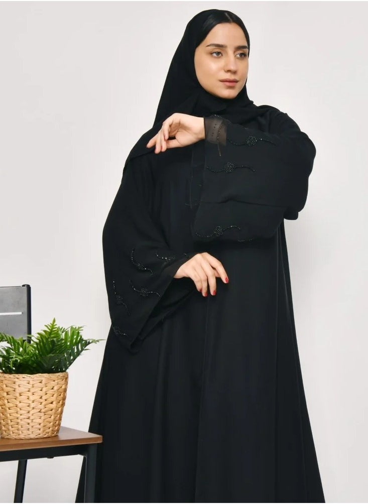 عبايات لمحة - عباية الأناقة بأكمام واسعة وشك أسود - Image 1