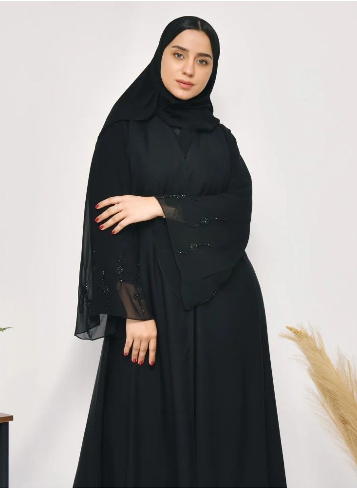 عبايات لمحة - عباية الأناقة بأكمام واسعة وشك أسود - Image 1
