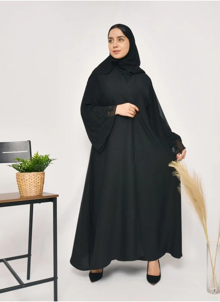 عبايات لمحة - عباية الأناقة بأكمام واسعة وشك أسود - Image 1