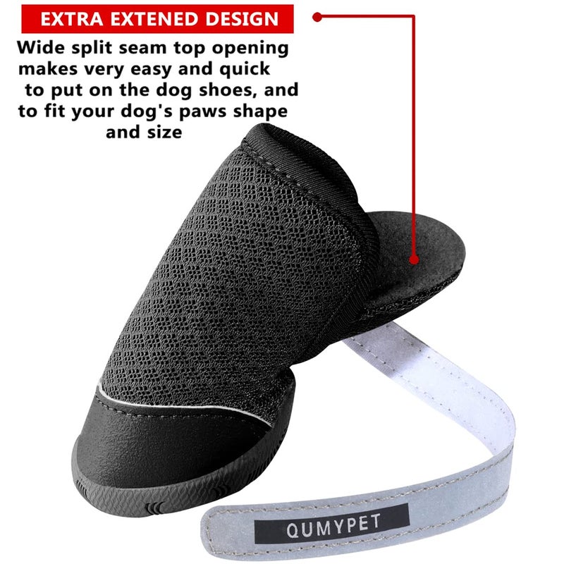 QUMY 4PCS Dog Shoes for Small Dogs, Hot Pavement Summer Puppy Dog Boots & Paw Protectors with Soft Anti-Slip Rubber Sole, Mesh Breathable Dog Booties for Hardfloors, Walking Running Black Size 3 - Image 4
