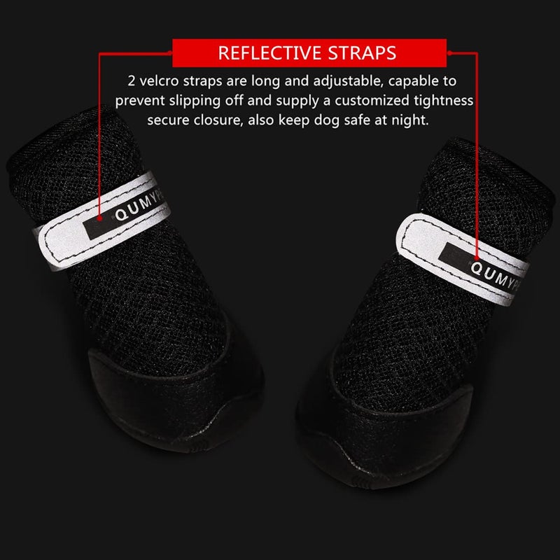 QUMY 4PCS Dog Shoes for Small Dogs, Hot Pavement Summer Puppy Dog Boots & Paw Protectors with Soft Anti-Slip Rubber Sole, Mesh Breathable Dog Booties for Hardfloors, Walking Running Black Size 3 - Image 5