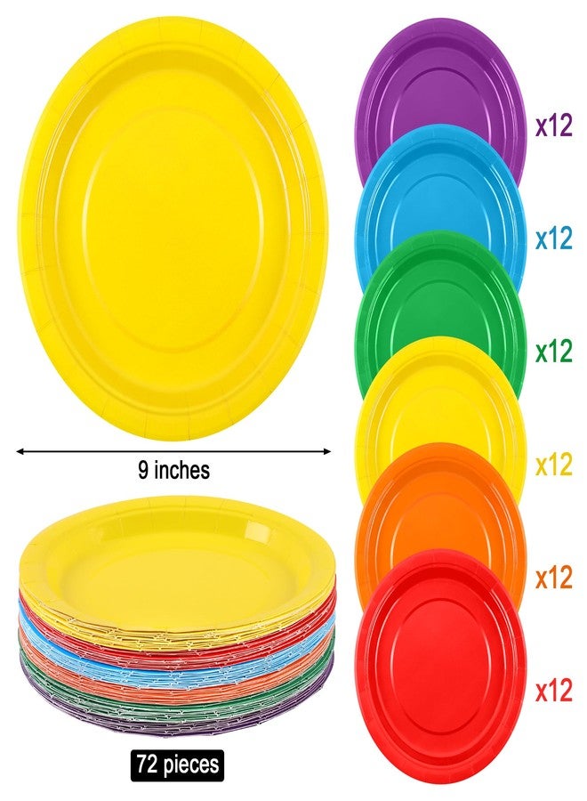Breroa 72 Pieces 9 Inch Colored Paper Plates Disposable Heavy Duty Paper Plate Sustainable Dinner Dessert Plate Decorative Plates Bulk for Parties, Holidays, Picnics - Image 2