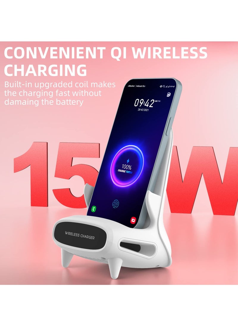 عربست حامل شاحن لاسلكي سريع 15 واط Qi مع تصميم مضخم للصوت، هدايا فريدة للرجال، هدايا أعياد الميلاد للنساء (بدون محول تيار متردد) - Image 5