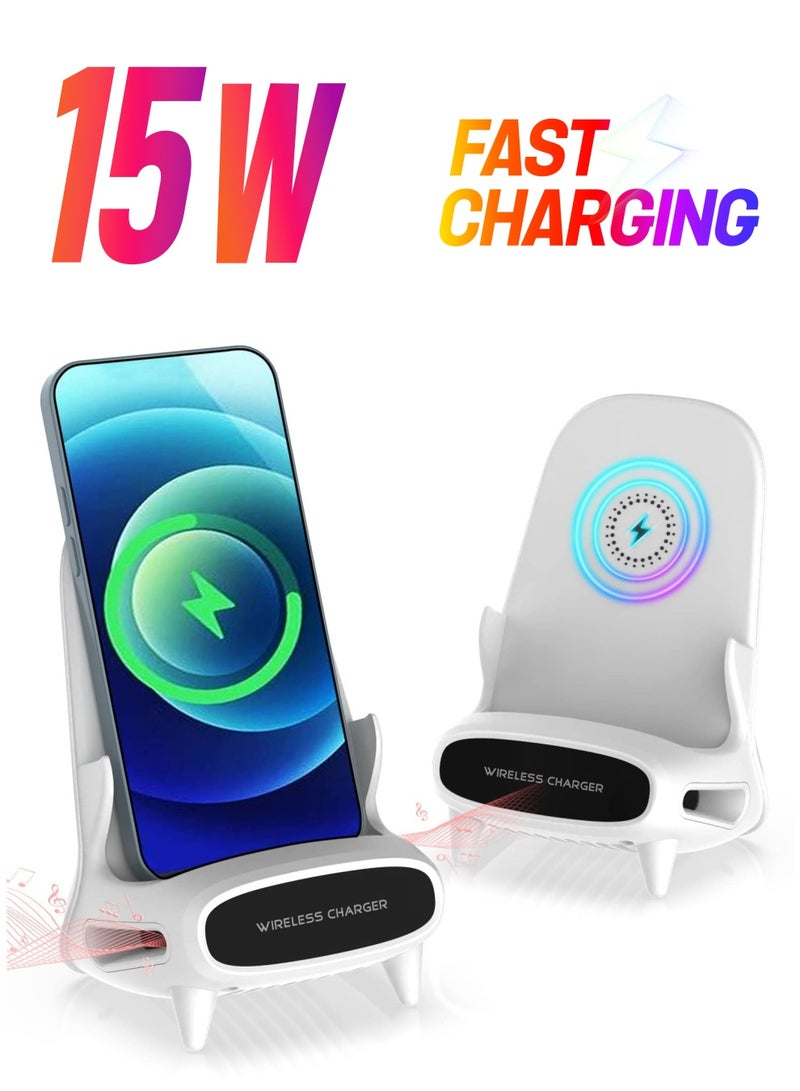 عربست حامل شاحن لاسلكي سريع 15 واط Qi مع تصميم مضخم للصوت، هدايا فريدة للرجال، هدايا أعياد الميلاد للنساء (بدون محول تيار متردد) - Image 1