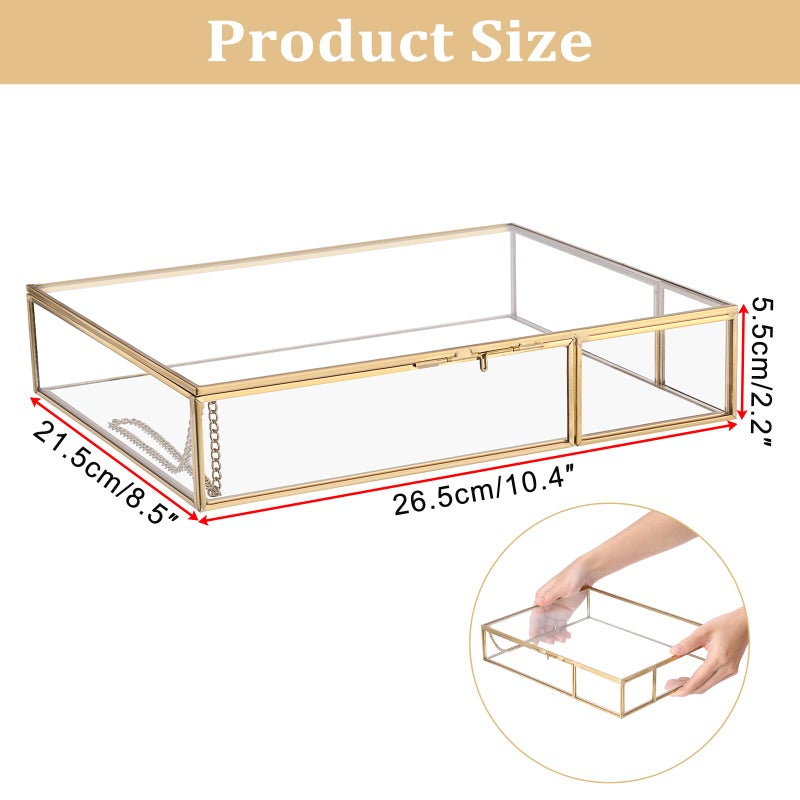Hipiwe Gold Glass Photo Box - Large Vintage Photo Storage Organizer Box Trinket Jewelry Display Organizer Keepsake Boxes Case Home Decor - Image 3