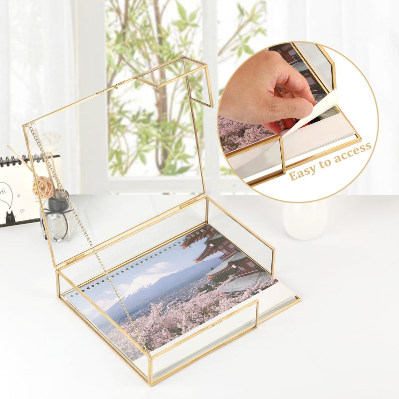 Hipiwe Gold Glass Photo Box - Large Vintage Photo Storage Organizer Box Trinket Jewelry Display Organizer Keepsake Boxes Case Home Decor - Image 4