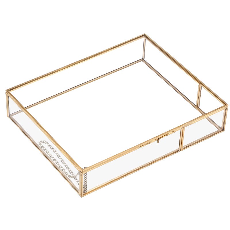 Hipiwe Gold Glass Photo Box - Large Vintage Photo Storage Organizer Box Trinket Jewelry Display Organizer Keepsake Boxes Case Home Decor - Image 1