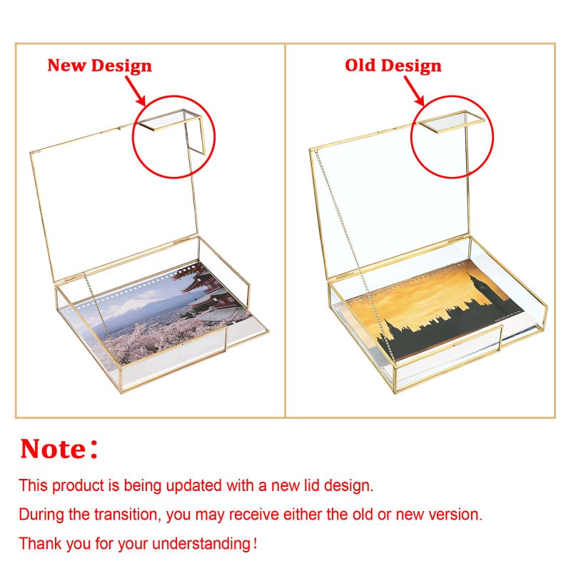 Hipiwe Gold Glass Photo Box - Large Vintage Photo Storage Organizer Box Trinket Jewelry Display Organizer Keepsake Boxes Case Home Decor - Image 2
