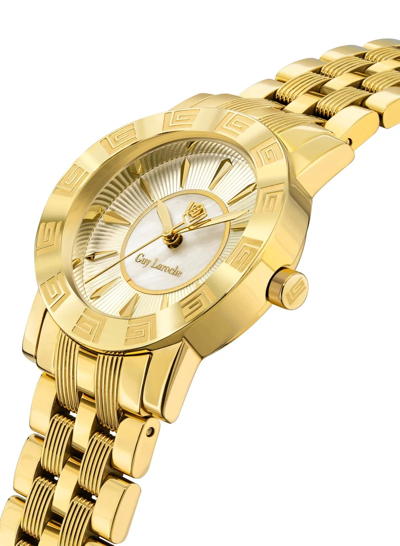 غاي لاروش ساعة أليكس للسيدات بسوار من الفولاذ المقاوم للصدأ باللون الذهبي الأصفر  مم مقاومة للماء  ضغط جوي
