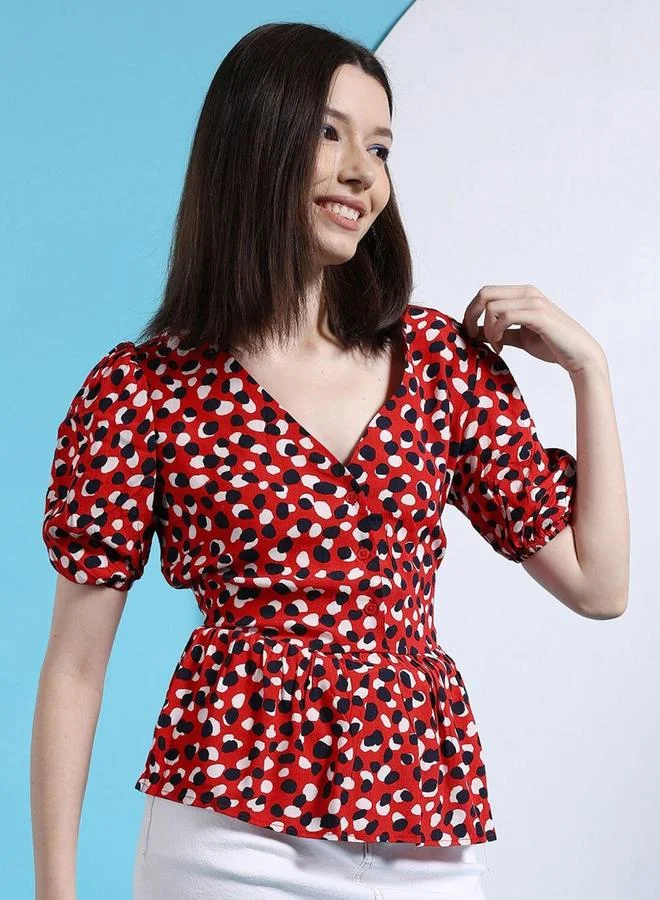 Freehand Freehand Women Red Fit And Flared Spot Print Top