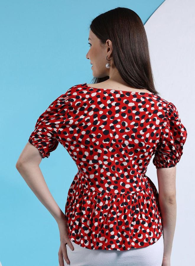 Freehand Women Red Fit And Flared Spot Print Top - Image 5