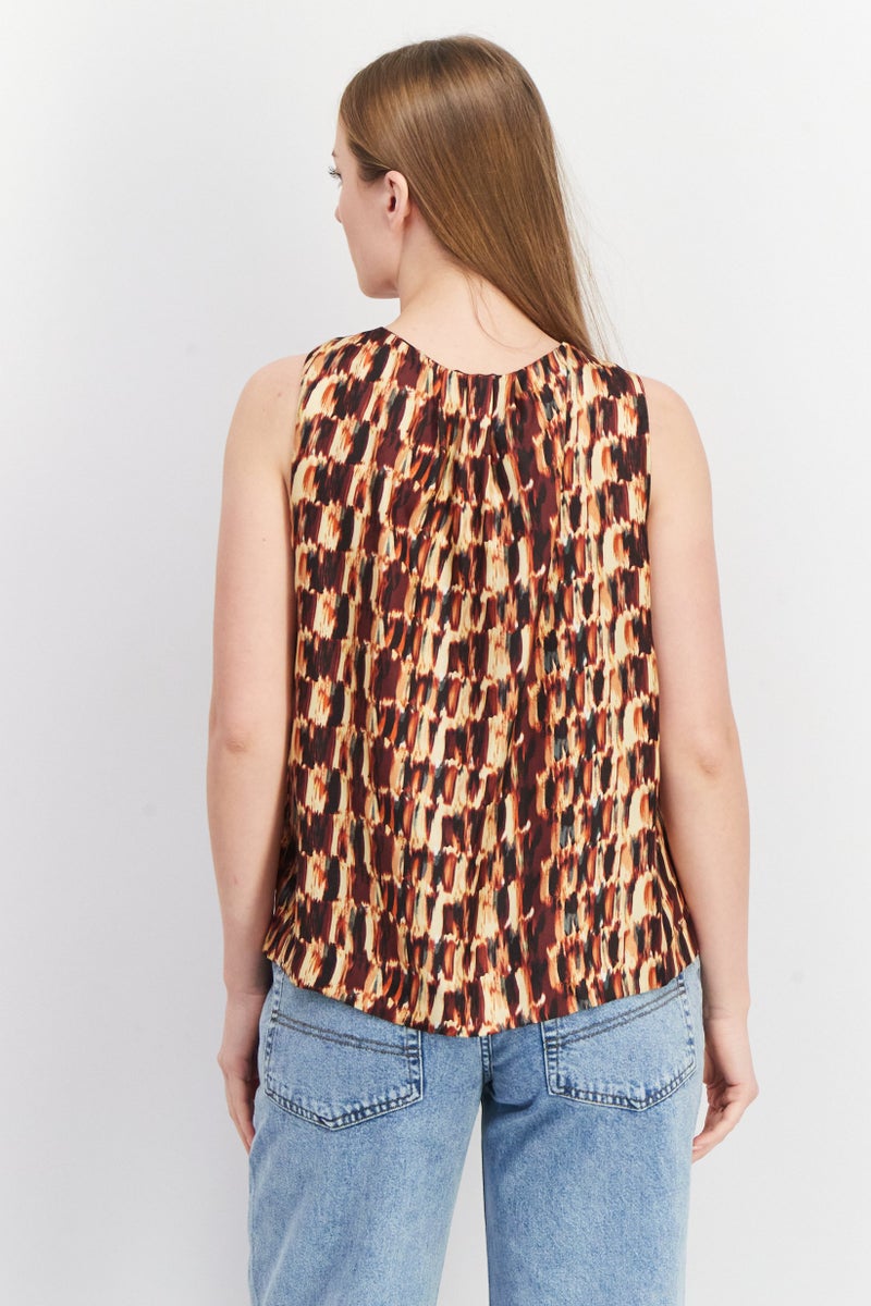 joie Women Crisscross Neck Sleeveless Allover Print Top, Maroon Combo - Image 4