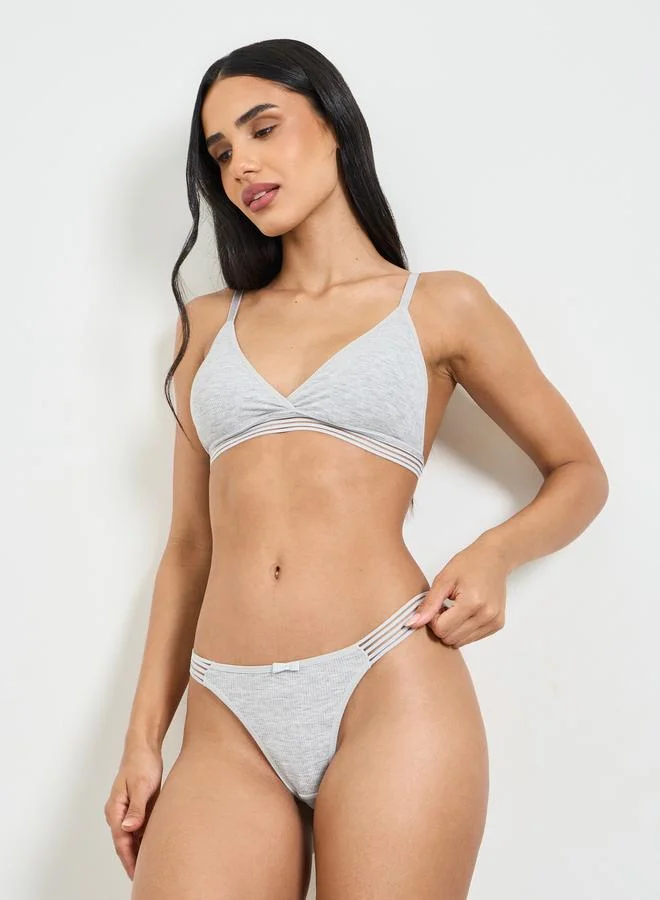 Take Two Solid Texture Padded Non Wired Regular Bra And Thong Lingerie Set
