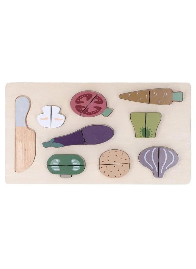 NIBEMINENT Vegetable Fruit Cutting Puzzle Toys Wooden Kitchen Food Interactive Early Educational Toy for Over 2 Years Old  - Image 1
