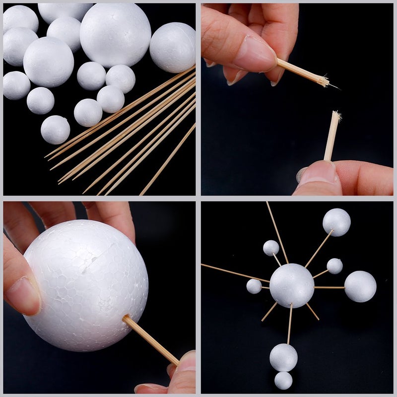 Pllieay Make Your Own Solar System Model with 14 Mixed Sized Polystyrene Spheres Balls and 10 Pieces 24 cm Long Bamboo Sticks for School Projects - Image 4