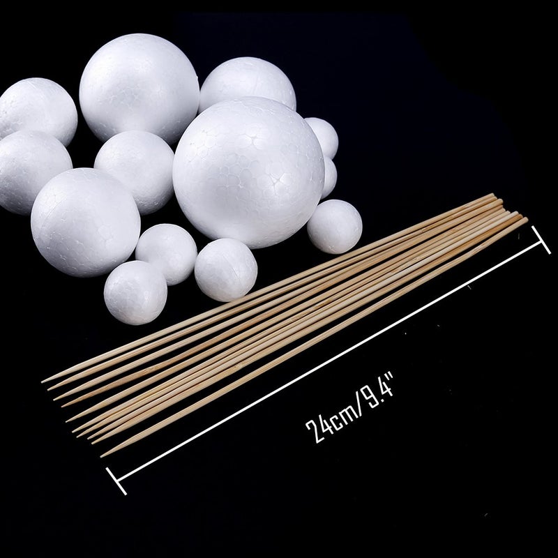 Pllieay Make Your Own Solar System Model with 14 Mixed Sized Polystyrene Spheres Balls and 10 Pieces 24 cm Long Bamboo Sticks for School Projects - Image 5