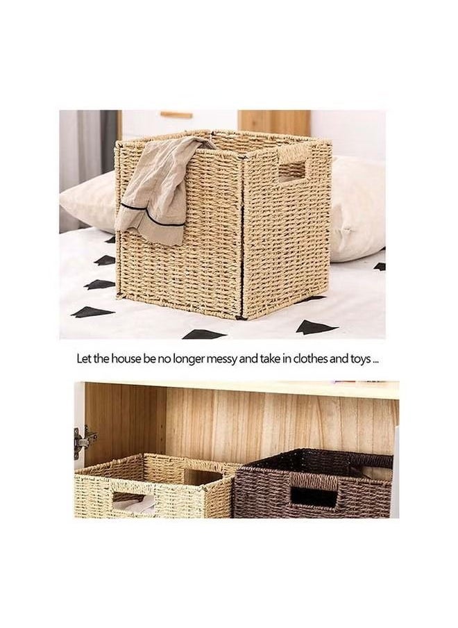 Goolsky Water Hyacinth Storage Basket ,Graciadeco Wicker Baskets for organizing, Folding Storage Cube Bins, Decorative Seagrass Shelf Basket , Storage Bins for Shelves Organizing or Decor