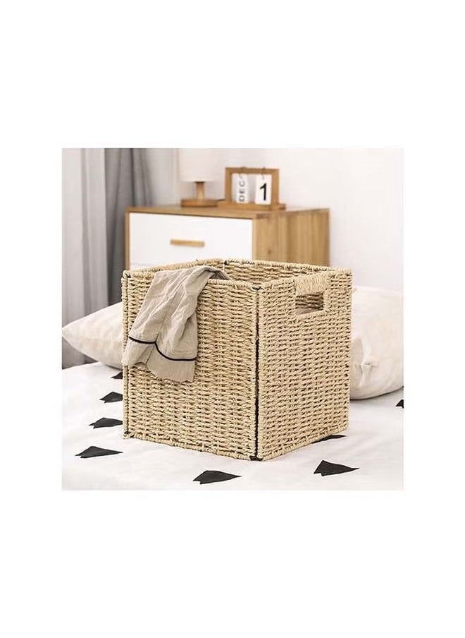 Goolsky Water Hyacinth Storage Basket ,Graciadeco Wicker Baskets for organizing, Folding Storage Cube Bins, Decorative Seagrass Shelf Basket , Storage Bins for Shelves Organizing or Decor
