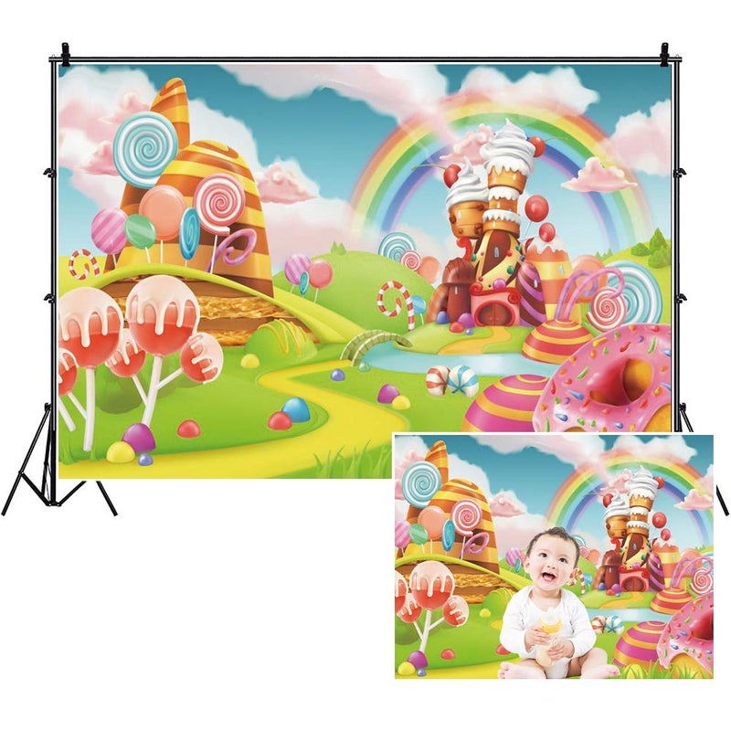 Fantasy Candy Land Landscape BackdropYeele 10x8ft Cartoon Ice Cream Dessert Lollipop Photography Background Rainbow Birthday Party Decoration Banner Photo Studio Props Kid Baby Girl Vinyl