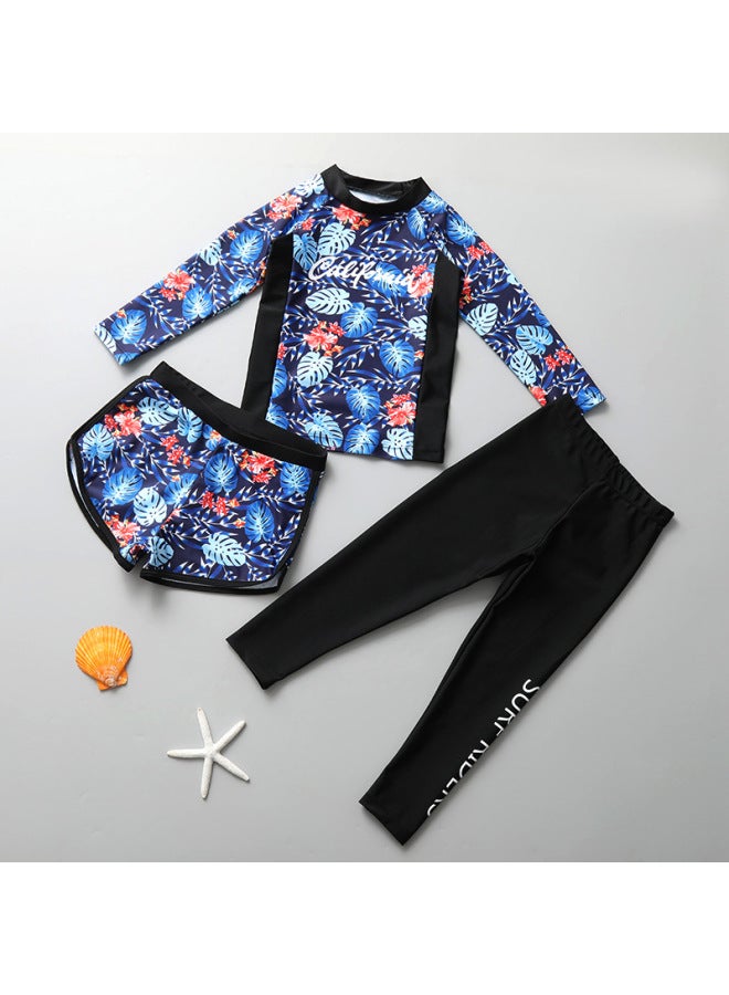 إسكدنيا ملابس سباحة للأطفال بناتي مقاس كبير واقي من الشمس سريع الجفاف بدلة سباحة ثلاث قطع - اللون: 2309 مجموعة ثلاث قطع من أوراق الشجر - المقاس: M (10.00 كجم - 12.50 كجم - Image 1