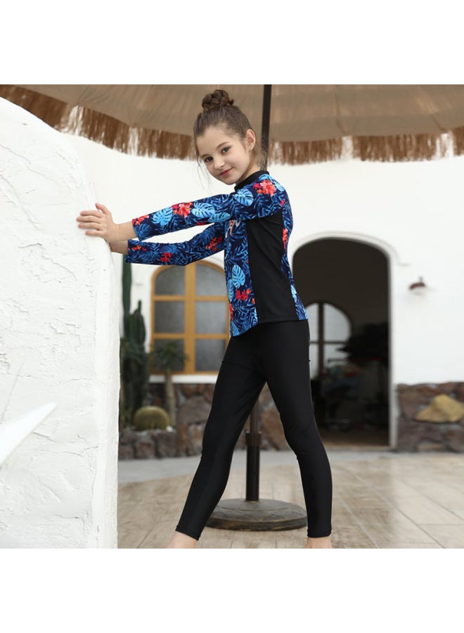 إسكدنيا ملابس سباحة للأطفال بناتي مقاس كبير واقي من الشمس سريع الجفاف بدلة سباحة ثلاث قطع - اللون: 2309 مجموعة ثلاث قطع من أوراق الشجر - المقاس: M (10.00 كجم - 12.50 كجم - Image 4