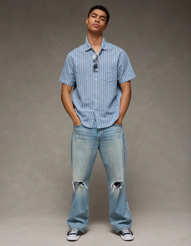 American Eagle  AE Short-Sleeve Button-Up Shirt for Men | Best Price UAE