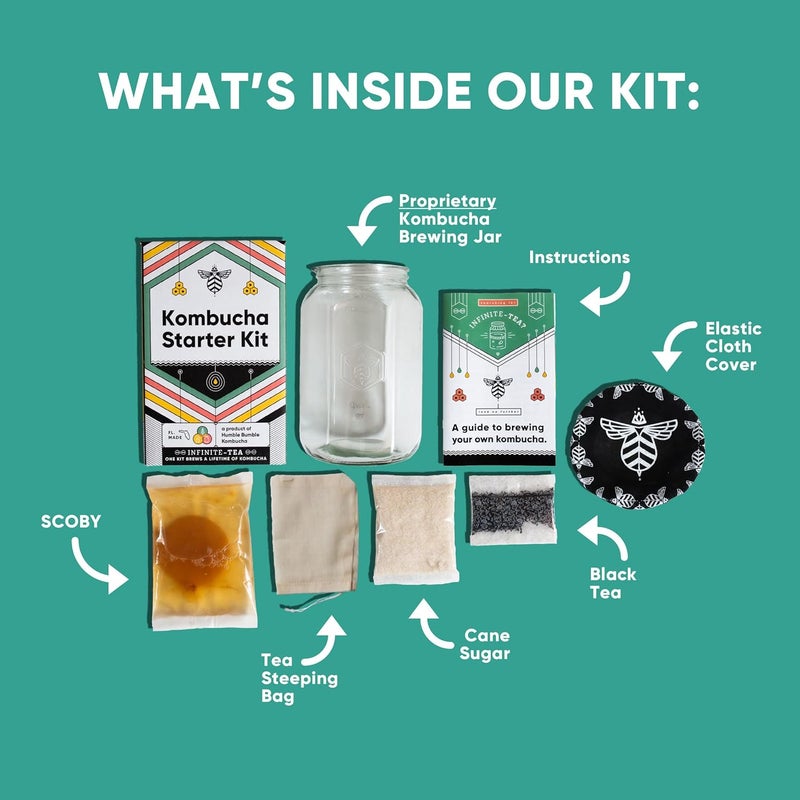 Craft A Brew طقم بدء تخمير الشاي الكمبوتشا – طقم الكمبوتشا المنزلي – مجموعة بدء التخمر مع SCOBY الكمبوتشا – 1 جالون - Image 2